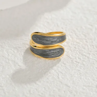 Retro Titanium Steel Vintage 18k Gold Plated Dripping Open Ring Fashion Oil Dripping Couple Adjustable White Black Ring