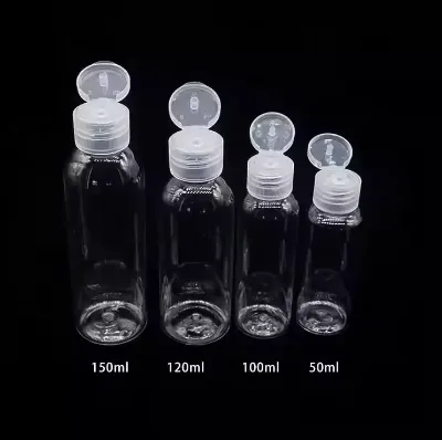 Transparent Hand Sanitizer & Essential Oil Bottle 50ml/100ml/120ml/150ml PET Plastic Flip Top with Easy Open End