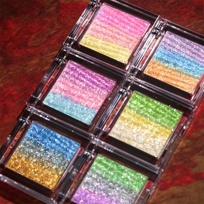 Custom Luxury Square Palette Rainbow Holographic Chameleon Eyeshadow Metallic Branded Vegan Shimmer Luminous Waterproof Long