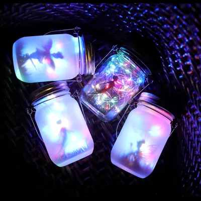 Solar Hanging Mason Jar String Lids Lights Waterproof Colorful Fairy Firely Mason Lantern Lamp for Christmas Halloween Garden