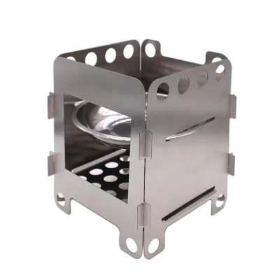 Hiking Accessories Cooking Alcohol Tray Portable Stainless Steel Wood Burning Stove with Carrying Case for Outdoor Camping