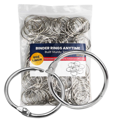 Binder Rings 2.54cm 100 Pieces Sturdy Book Rings Flashcards and Paper Nickel Plated Metal Rings - Office School Supplies - Heavy