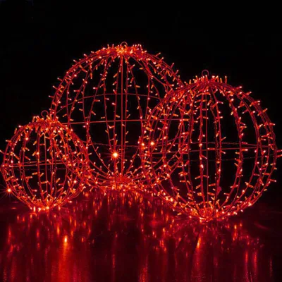 3D Sphere PVC Frame LED Christmas Ball Motif Light Red Outdoor Waterproof Foldable Tree Hanging Park Street Landscape Decor