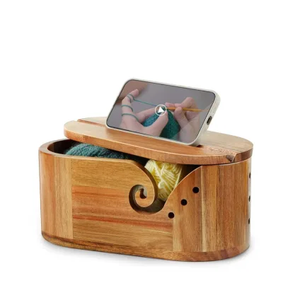 Large Oval Wooden Yarn Bowls for Knitting Yarn Holder Curling Slot Crochet Yarn Bowl With Lid Preventing Tangles for Knitters