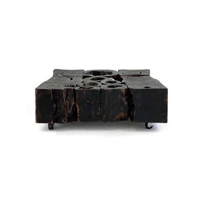 Wabi Sabi Style Movable Decorative Home Furniture Openwork Carving Coffee Table Square Center Table for the Living Room