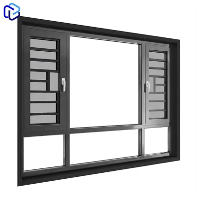 Black Bullet Proof Aluminium Half Round French Casement Window Double Glazed Tempered Glass for Residential Exterior Building