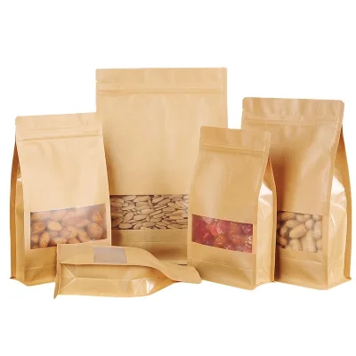 Custom Printed Recycled Kraft Paper Bags with Zipper Top for Pizza & Milk Packaging Offset Printing Custom Logo