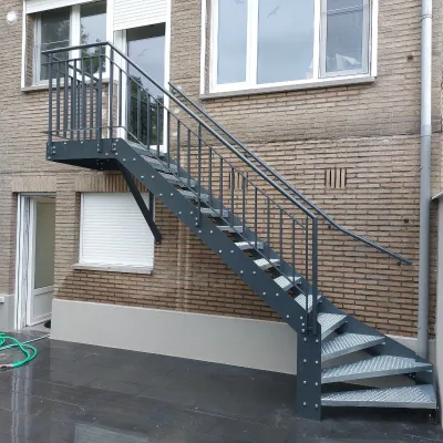 Modern Farmhouse Style Outdoor Steel Straight Stairs with Timber Inlays