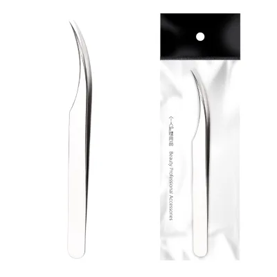 Wholesale HONGSTARS High Quality Stainless Steel Slanted Tip 13cm Silver Eyelash Tweezer Applicator with Custom Logo