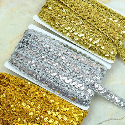 2.3CM Colorful Sequin Wave Lace S-Shaped Bead Ribbon National Dance Costume Accessories Elegant Trimmings for Performance