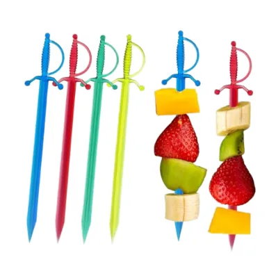 Food Grade BPA Free Plastic Sword Cocktail Picks Disposable Fruit Picks Decorative Saber Shape Appetizer Skewers for Bar Garnish
