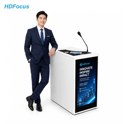 Smart Digital Podium 32 Inch Digital Poster Front Signage Display 10-Point Touch Floor Standing Gooseneck Mic Cloud Education