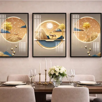 Minimalist Luxury Corridor Living Room Background Wall LED Decorative Painting Wall Art Decor Crystal Porcelain Painting