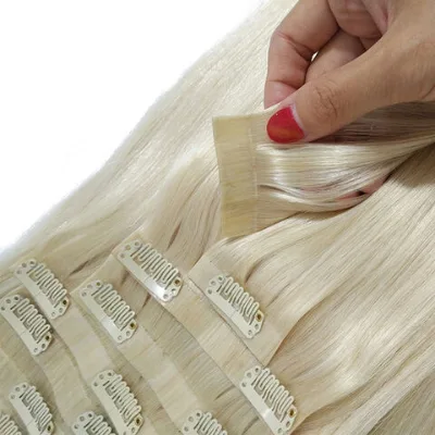 100% Human Remy Hair 10A grade 60# color PU Clip In Hair Extension