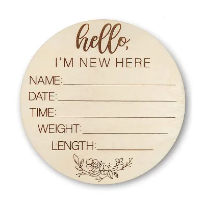 Wooden Newborn Welcome Sign Name Sign Round Announcement Sign