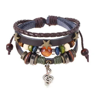 Custom bracelet Beaded leather vintage bracelet Alloy notes cowhide bracelet
