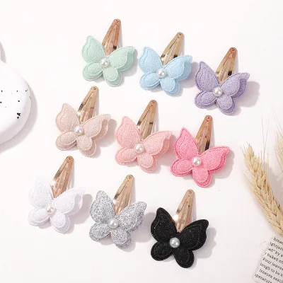 New Double-Layer 3D Butterfly Hair Clip for Children Handmade Silver Thread Shiny Pearl