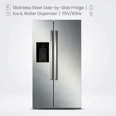 Side by Side Refrigerator 115V/60Hz Stainless Steel Inverter Fridge with Automatic Ice Maker & Water Dispenser UL Certified
