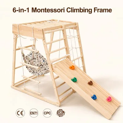 OEM ODM Custom Wooden Kids Indoor Climbing Frame Jungle Gym Playground Set with Logo Brand Design CE EN71 ASTM CPC Manufacturer