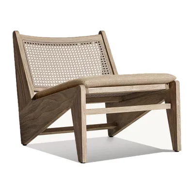 Classic Teak Armchair for Outdoor Leisure All Weather PE Wicker with South American Wood for Garden Sets or Living Room