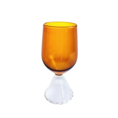 Wholesale Solid Color Hand-Blown Wine Glasses Vintage Design Champagne Glass Goblet with Striped Stand Cocktail Cups Gift
