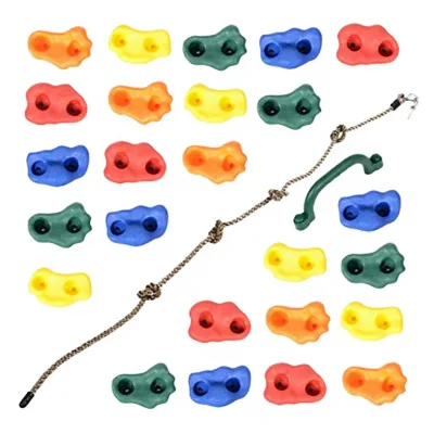 HONSON DIY Plastic Rock Climbing Holds Set 8-Foot Rope (25-Piece Kit) for Kids Indoor/Outdoor Use Includes Screws Hooks