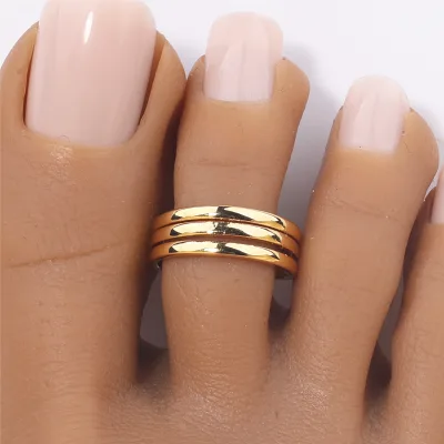 Adjustable Toe Rings for Women Copper 18K Gold Plated Jewelry Triple Band Small Size Open Tail Rings Summer Beach Foot Jewelry