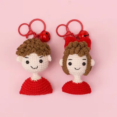 Finished Handmade Crochet Couple Keychain to Personalize Gift Keychan Pendant Knit Keychain Keychain Hooks for Girlfriend