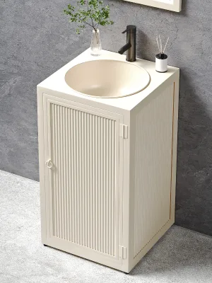 Small Modern Minimalist Freestanding Pedestal Sink Colorful Vanity Cabinet Plain Glaze Finish One-piece Floor-standing Washbasin