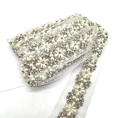 Wedding Lace Fabric Crystal Floral Chantilly Lace Trimming Clothing Accessories White Embroidery Lace Fabric Trim