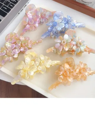 13cm Luxury Hair Claw New Acetic Acid Flower Grip Texture Double-Sided Twin Shark Flower Hair Clip Super Size Hair Claw