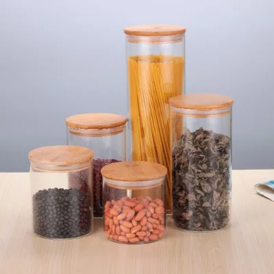 JL-036Y Different Sizes Glass Jars with Bamboo Lid Accept Custom logo sealed Jar Set