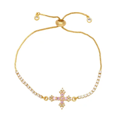 Pulsera De Cruz Large Tennis Chain Bracelets Adjustable Colorful Cubic Zirconia CZ Cross Charm Bracelet for Women