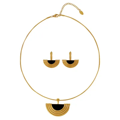 Classical Stainless Steel Acrylic Collar  Fan-shaped Design Pendant Necklace Earrings Set Suitable for All Seasons Wear