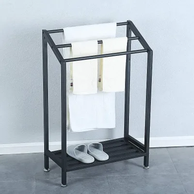Freestanding Stainless Steel Floor Standing Metal 2 Tier Double bar Towel Rack