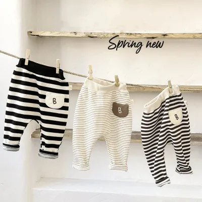 Spring New Infant Clothes Stripe Cartoon Big PP Casual Pants Fashion Baby Pants