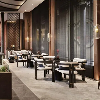 Retro Industrial Public Area Furniture Suppliers Solid Wooden Cafe Dining Chair Restaurant Table and Chairs Set for Hotel Hall