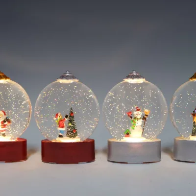 Transparent Ball Christmas Snow Globe Portable LED Light with Colored Base IP44 Rated for Indoor Decor