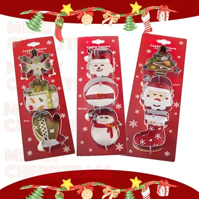 Cross-border China Xmas Stainless Steel 430 Cookie Cutter Set 3Pcs Snowman Snowflake Santa Shapes DIY Baking Pastry Tools