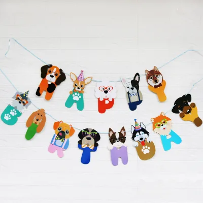 Happy Birthday Dog 3D Chinese Style Flag Flower New Design Pet Birthday Party Supplies Halloween Christmas Easter Graduation