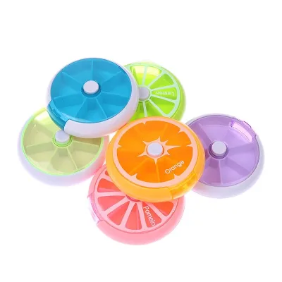 BPA Free Food Grade Cute Orange Fruit 7 Compartment Pill Box Candy Vitamin Supplement Pill Organizer