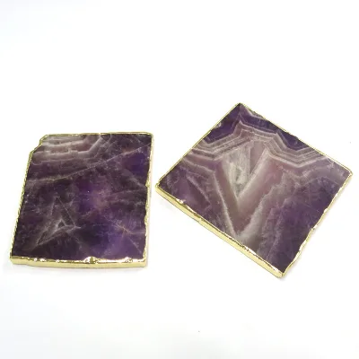 Huiying Coaster Crystal Natural Square Shape Amethyst Coaster Purple Crystal Tea-cup Cushion For Decoration Dish