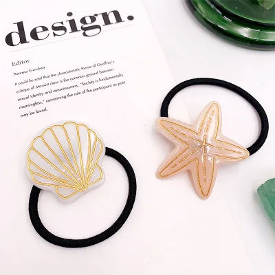 New Fashion Designer Sea Shell Elastic Ponytail Holders Hair Ties Supplies Fancy Hair Bands for Girls Elastic Hair Rope Hairband