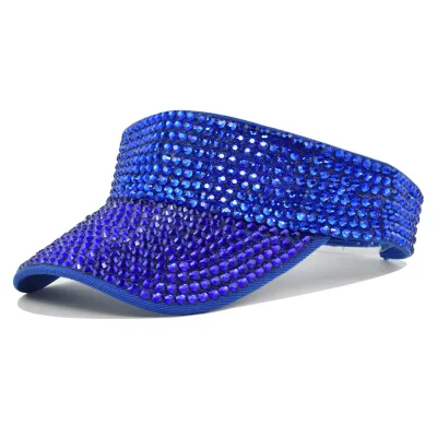 Custom Logo Women's Fashion Rhinestone Visor Hat with Bling Diamonds Outdoor Sun Visor for Sports and Fishing
