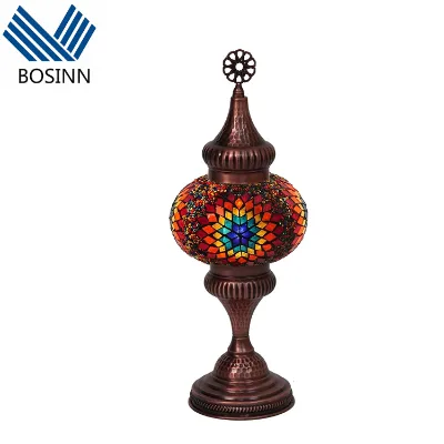 Arab Moroccan Handmade Stained Glass LED Table Lamp with Touch Dimmer Switch for Living Room AC Plug Lighting