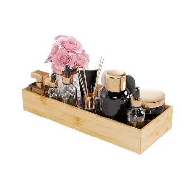Bathroom Vanity Tray Bamboo Organizer Small Wood Tray for Counter Kitchen Drawer Rectangular Toilet Paper Storage Basket Box