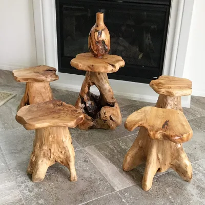 Root Solid Wood Bohemian Eco-Friendly Waterproof Lightweight Durable Side Table Lamp Table Stool Coffee Table Sympathy Living