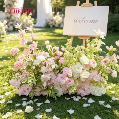 2026 Hot Sale White Pink Silk Aisle Runner Flower100cm High Quality Artificial Floral Arrangement Decoration Mariage