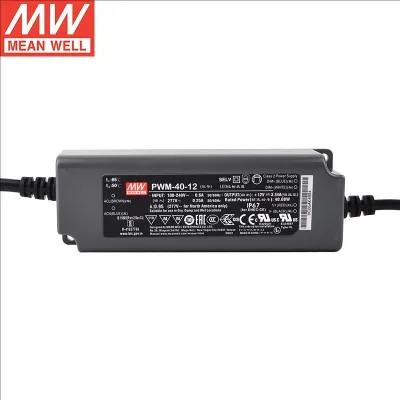 Mean Well PWM-40-12 40W Waterproof LED Driver 12V DC Single Output AC-DC Energy Transfer Plastic Case IP67 for LED Industry