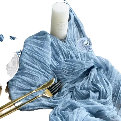 Customized Polyester Gauze Wedding Cheesecloth Table Runner Dusty Blue Table Runners for Wedding Reception